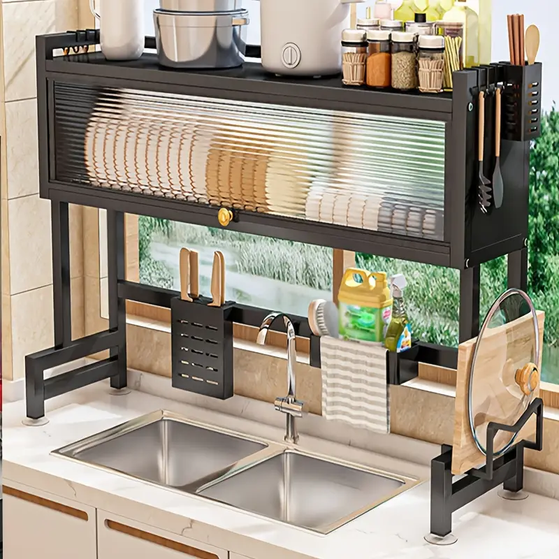 Support à vaisselle de cuisine à 3 niveaux avec porte rabattable,