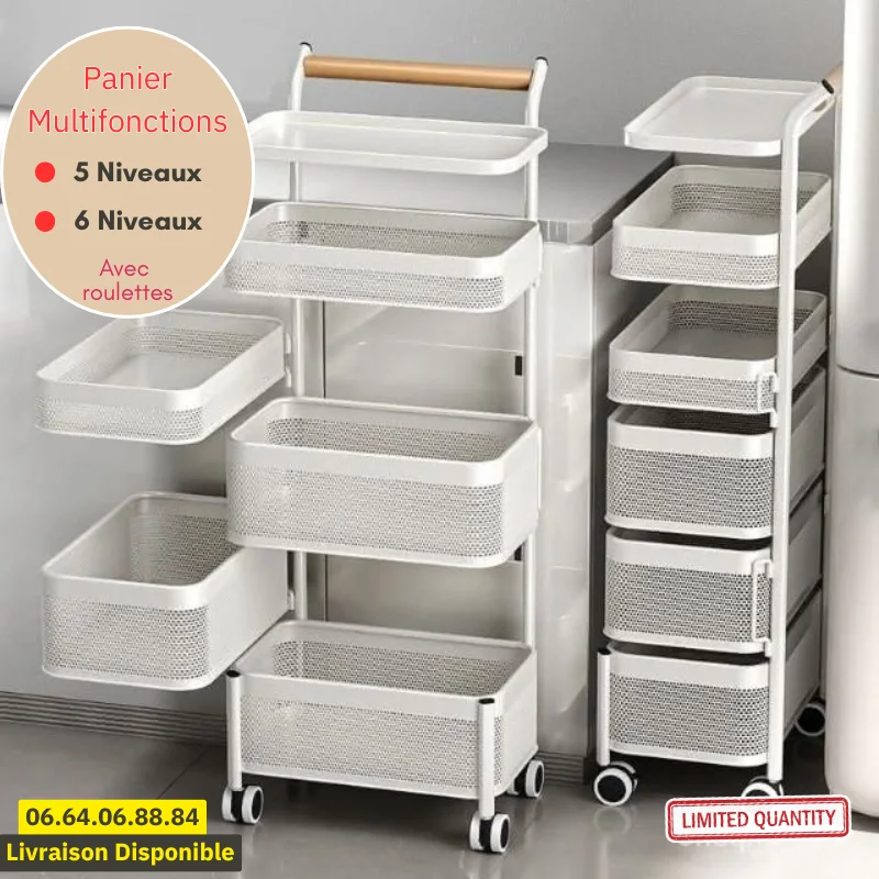 panier de rangement pour fruits et légumes avec roulettes