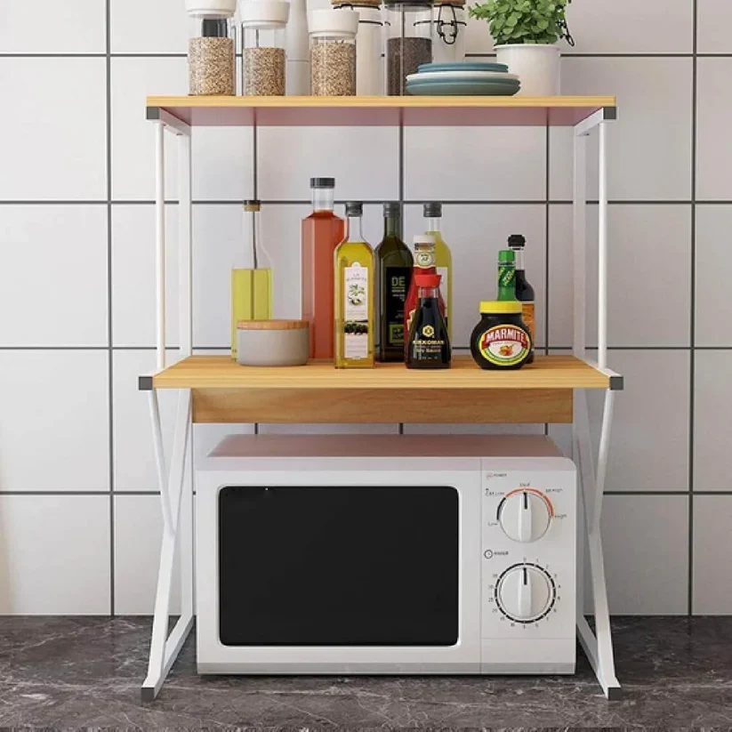 Étagère de Rangement en bois pour Micro-Ondes et épices