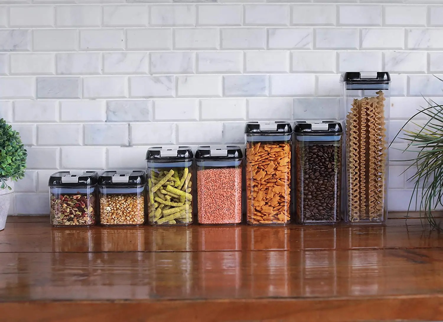 Ensemble de Boîtes de Rangement Transparentes avec Couvercles Noir pour Cuisine et Pantry