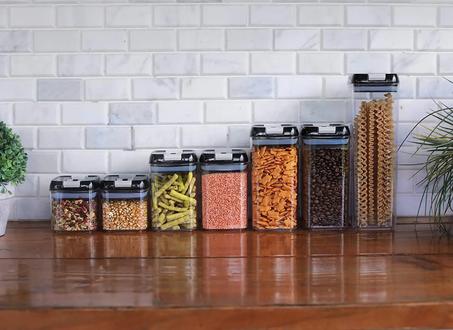 Ensemble de Boîtes de Rangement Transparentes avec Couvercles Noir pour Cuisine et Pantry