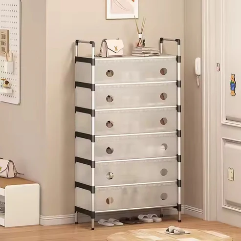 Étagère à chaussures 7 Niveaux multicouche en aluminium anti-poussière pour salon
