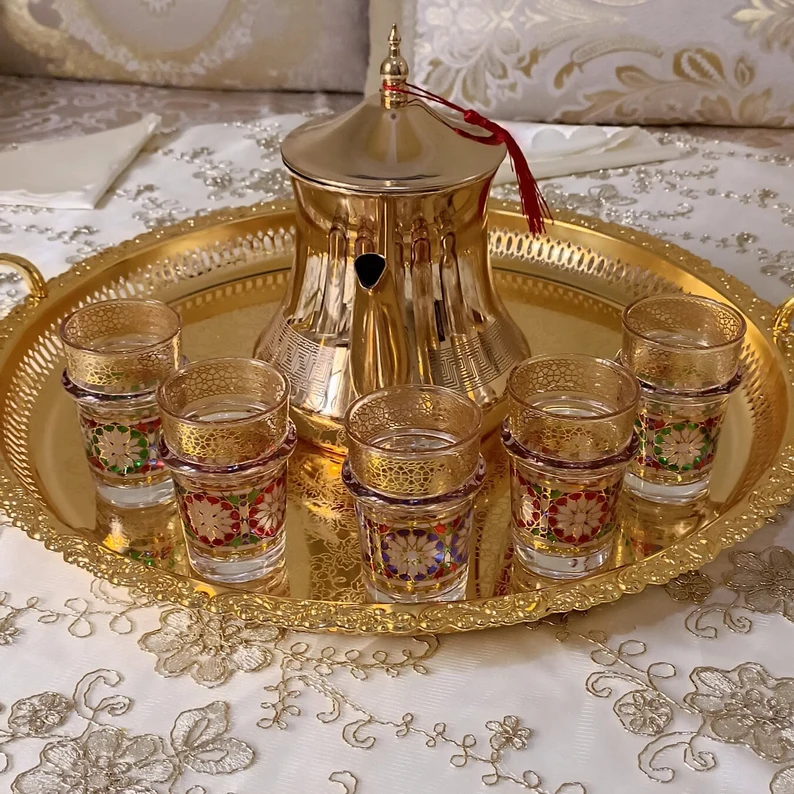 Set de Verres à Thé Marocains en Verre Doré - Élégance et Tradition ✨