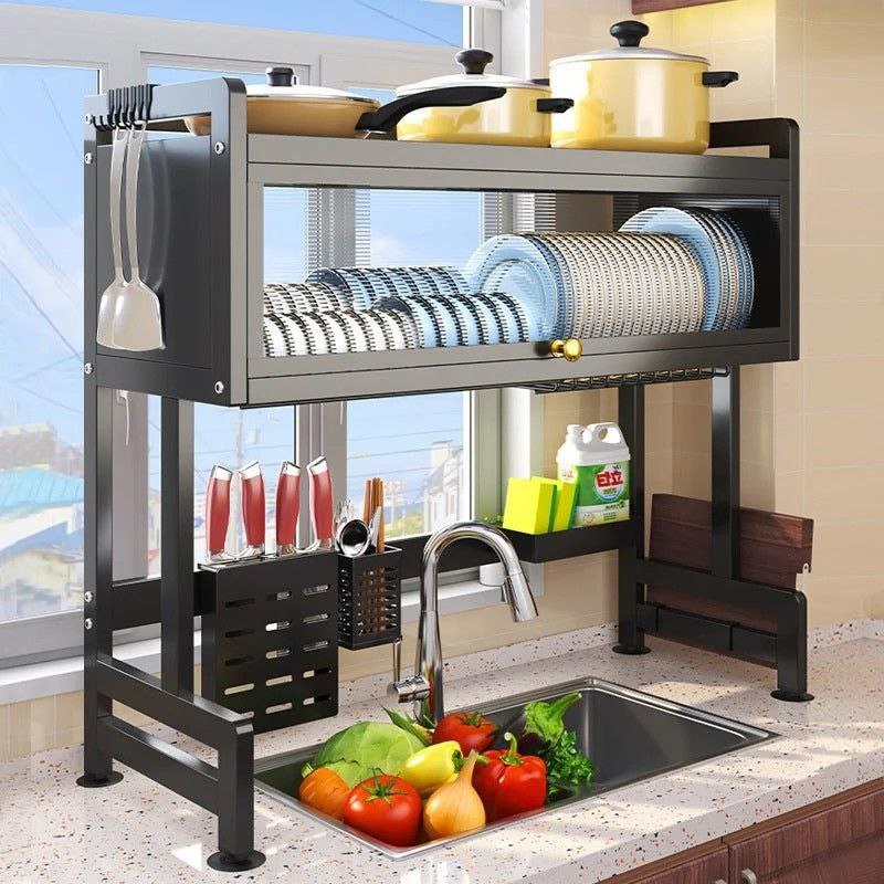 Support à vaisselle de cuisine à 3 niveaux avec porte rabattable,