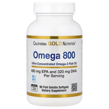 California Gold Nutrition, Omega 800 Huile de poisson oméga-3 ultra-concentrée, forme triglycéride KD-Pur, 90 capsules molles de gélatine de poisson (1 000 mg par capsule molle)