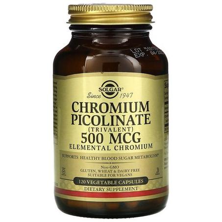 SOLGAR CHROMIUM PICOLINATE de chrome 500 MCG 120 CAPSULES CURE 2 MOIS > ÉNERGIE + GLYCÉMIE