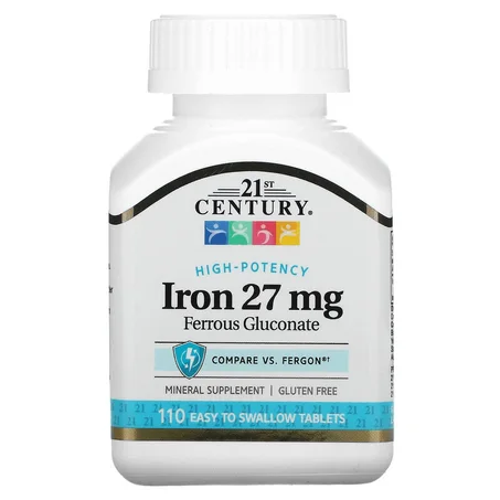 21st century high potency iron 27 mg 110 easy to swallow tablets