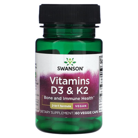 Swanson, Vitamines D3 et K2, 60 capsules végétariennes