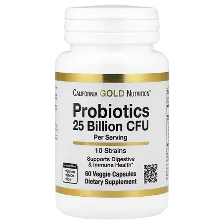 California Gold Nutrition, Probiotiques avec Lactobacillus acidophilus, Bifidobacterium lactis, Lactobacillus plantarum et Lactobacillus casei, Mélange de 10 souches, 25 milliards d'UFC, 60 c