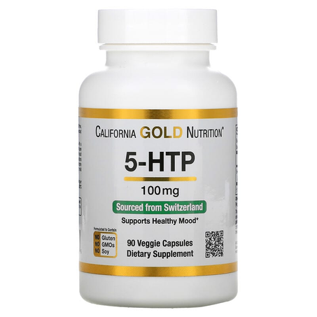 California Gold Nutrition, 5-HTP, Bonne humeur, Extrait de Griffonia simplicifolia provenant de Suisse, 100 mg, 90 capsules végétales