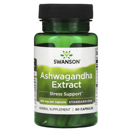 Swanson, Extrait d'ashwagandha standardisé, 450 mg, 60 capsules