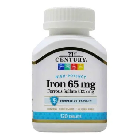 21ST CENTURY® IRON 65 mg Sulfate ferreux 325 Mg, 120 Tablets