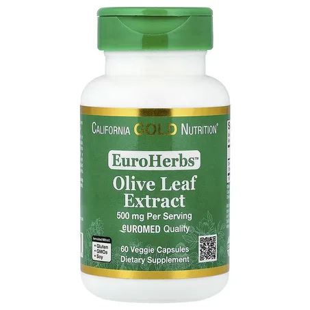 California Gold Nutrition, EuroHerbs™, Extrait de feuille d'olivier, Qualité Euromed, 500 mg, 60 gélules végétales