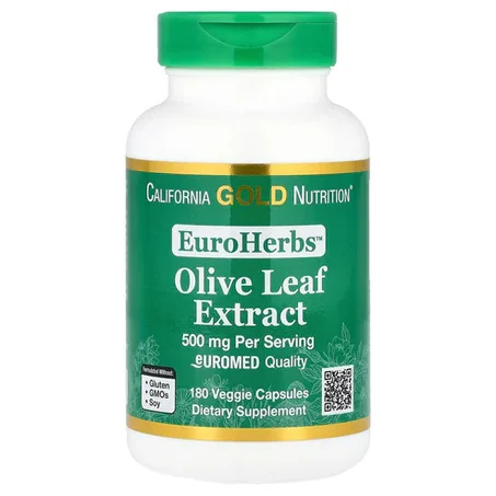 California Gold Nutrition Olive Leaf Extract, EuroHerbs, 500 mg, 180 Veggie Capsules