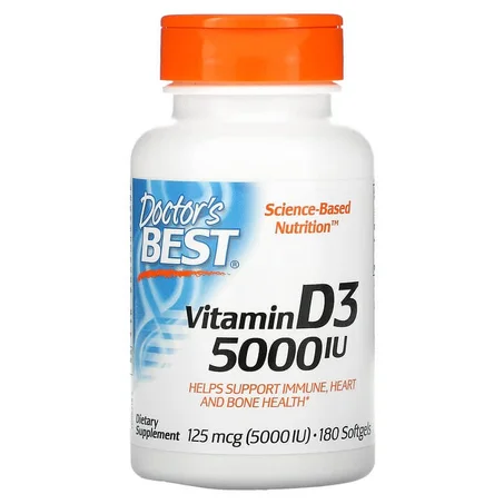Vitamine D3, 125 µg (5000 UI), 180 capsules à enveloppe molle