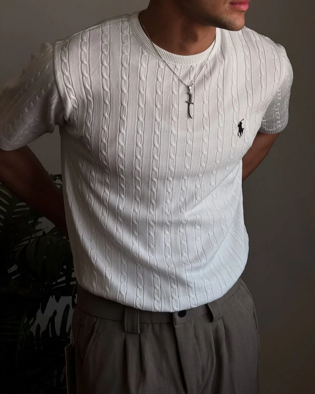 تيشيرت Polo Ralph Lauren محبوك Cable Knit — قصة كلاسيكية بأكمام قصيرة | 100% قطن تركي