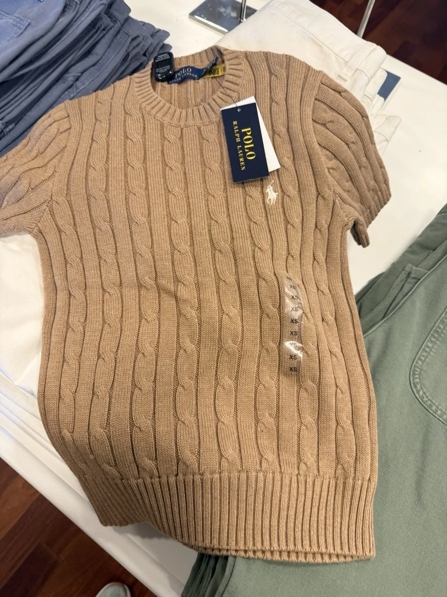 تيشيرت Polo Ralph Lauren محبوك Cable Knit — قصة كلاسيكية بأكمام قصيرة | 100% قطن تركي