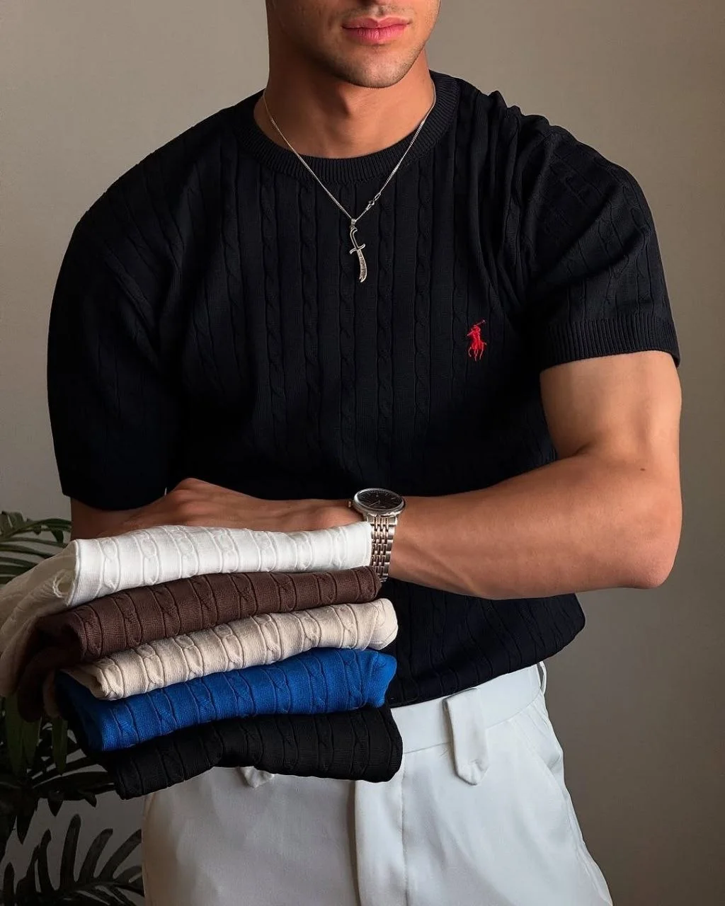 تيشيرت Polo Ralph Lauren محبوك Cable Knit — قصة كلاسيكية بأكمام قصيرة | 100% قطن تركي