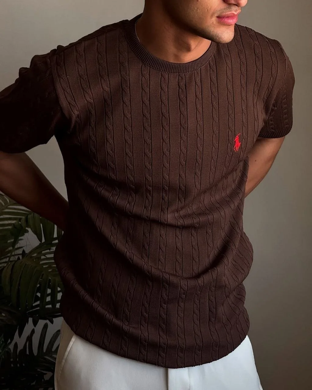 تيشيرت Polo Ralph Lauren محبوك Cable Knit — قصة كلاسيكية بأكمام قصيرة | 100% قطن تركي