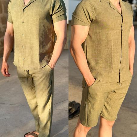 ENSEMBLE LE LIN 3 PCS ( chemise + pantalon + short )