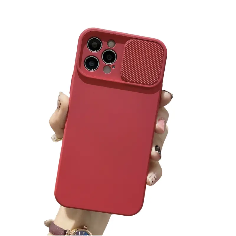 Coque De Protection Pour Téléphone Avec Objectif Coulissant Pour IPhone En Silicone Liquide Souple Et Antichoc