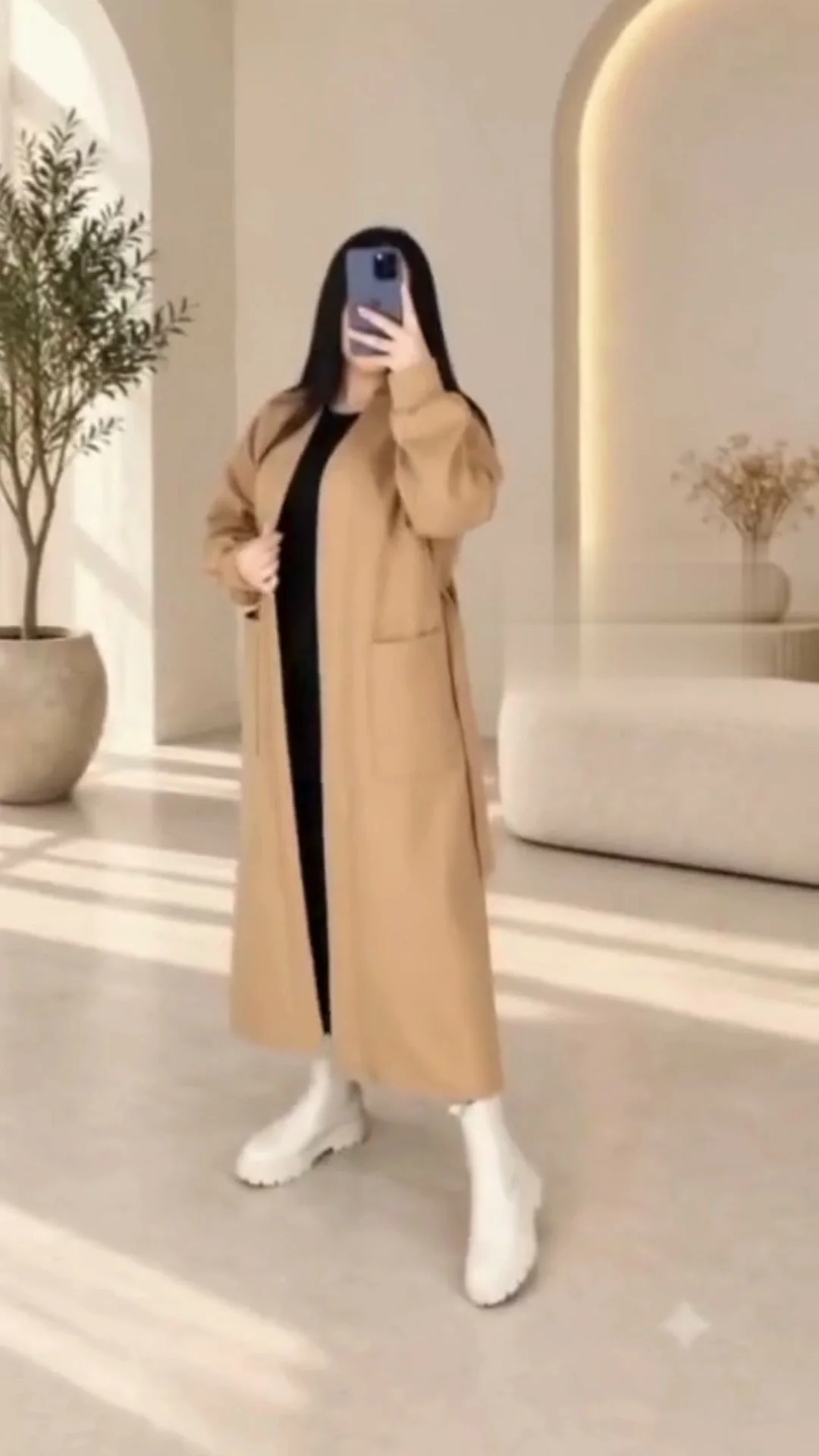 مونطو كاشمير طويل بالحزام