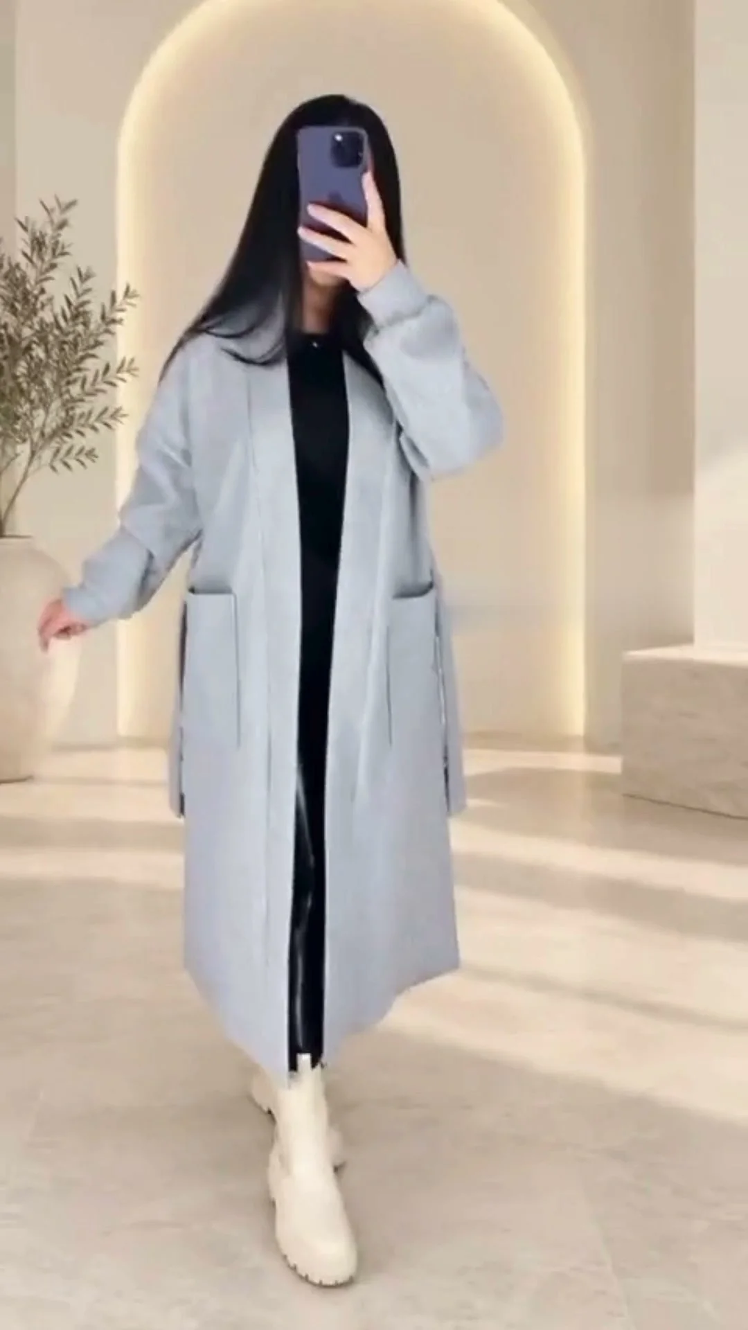 مونطو كاشمير طويل بالحزام