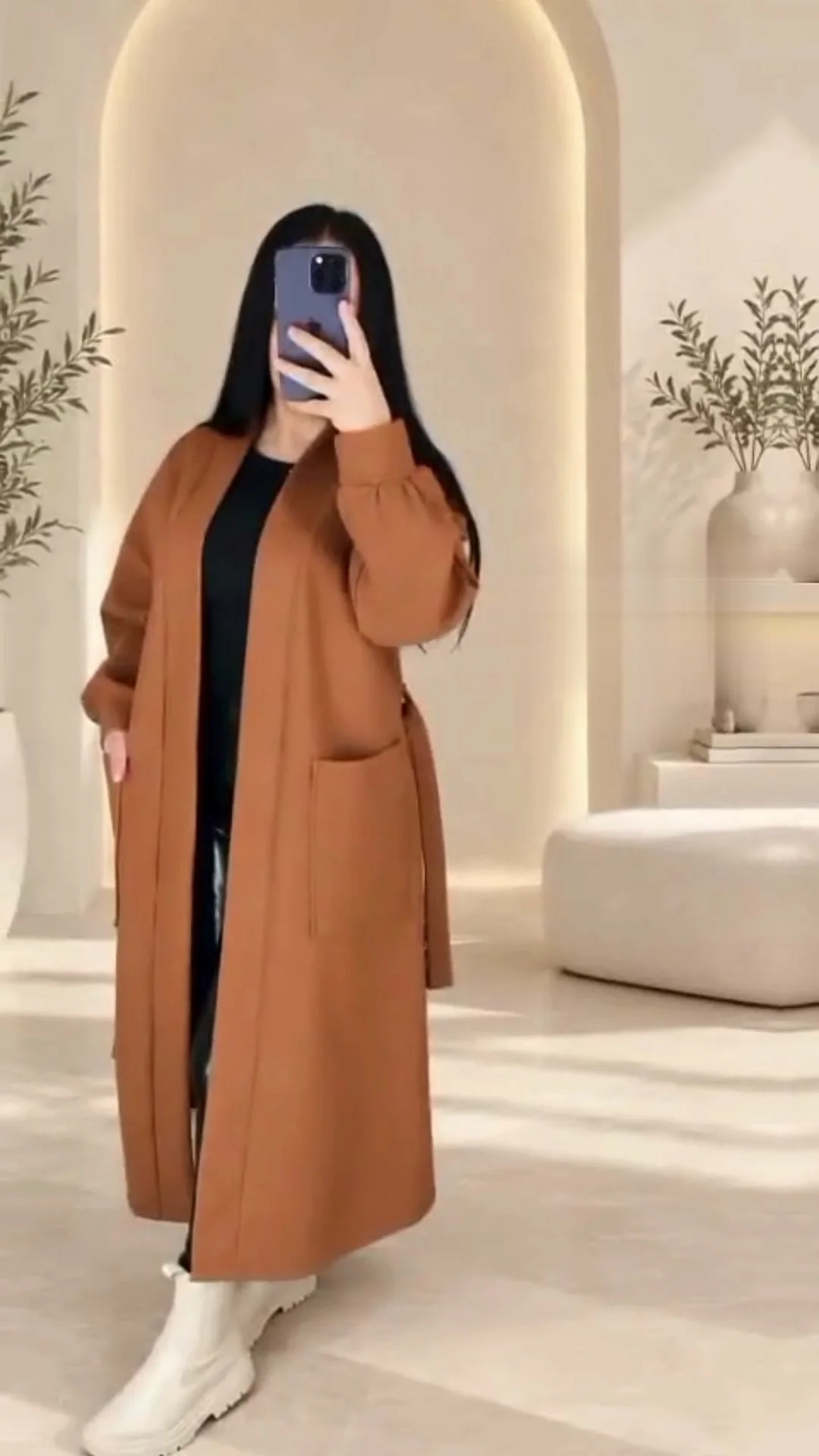 مونطو كاشمير طويل بالحزام