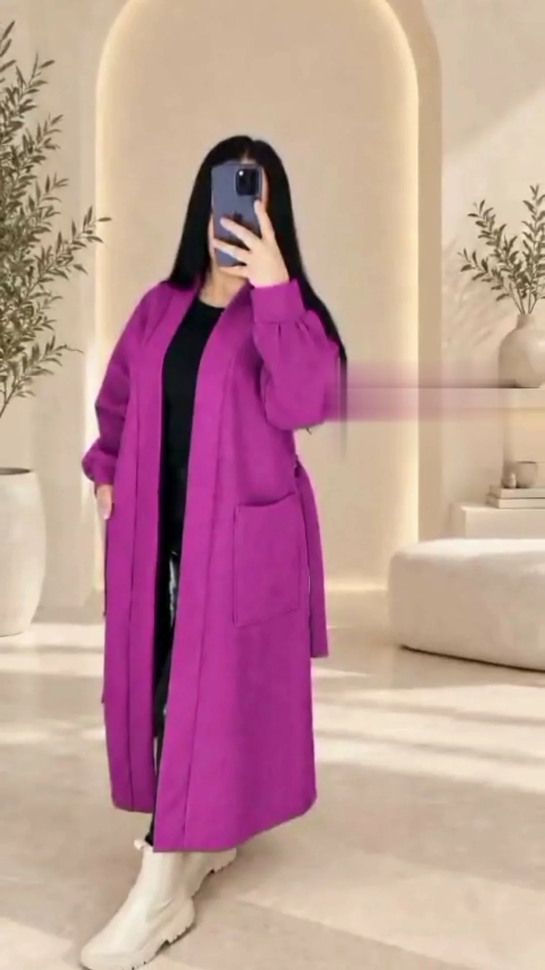 مونطو كاشمير طويل بالحزام