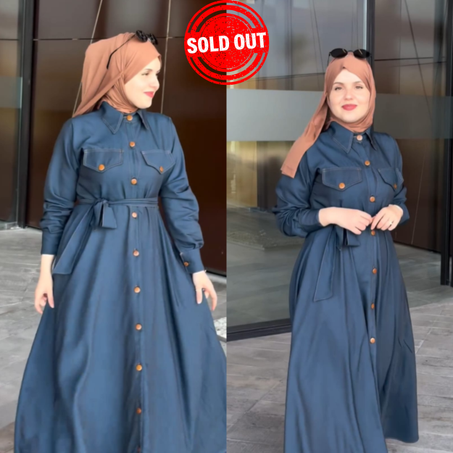 Robe Chemise Longue en Bleu Jean