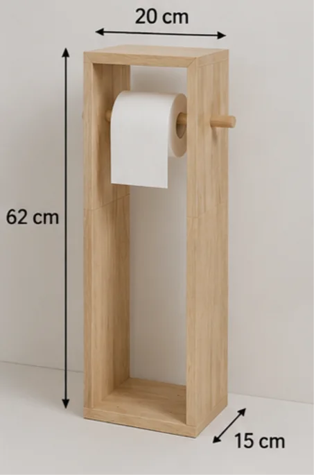 Porte Papier Toilette sur Pied avec Rangement Intégré en Bois Nature
