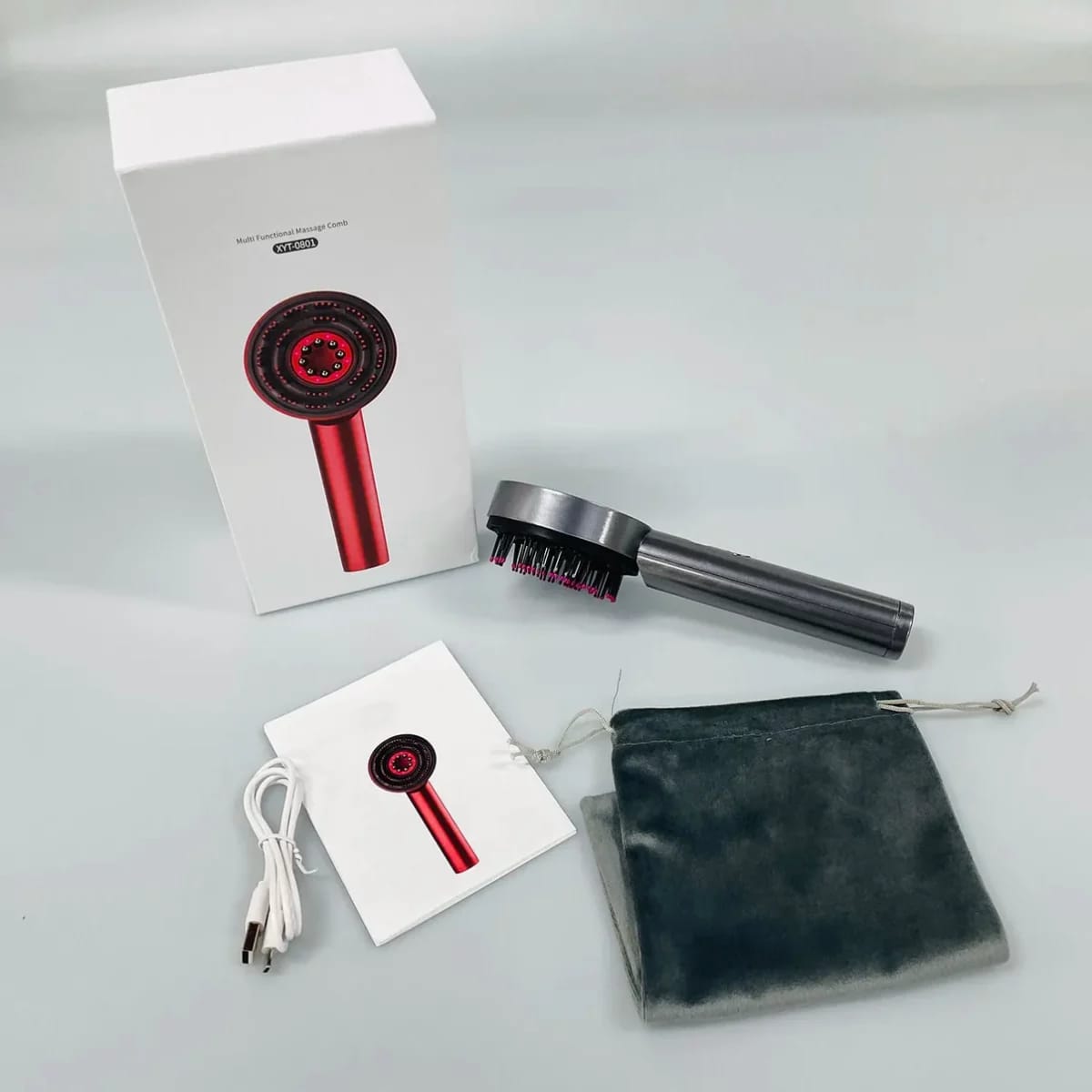 Brosse de massage électrique pour cuir chevelu - Lumière rouge - Massage du cuir chevelu 4 en 1 - Multifonction