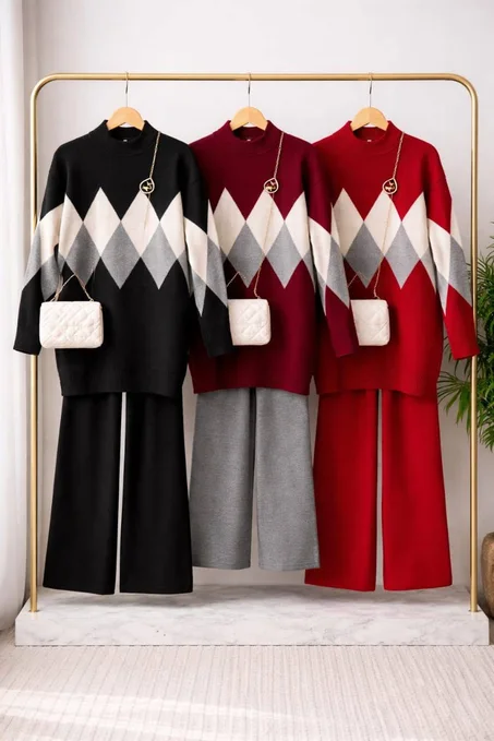 🧶 Ensemble Jacquard بالصوفة – الدفء والأناقة فلوك واحد ✨