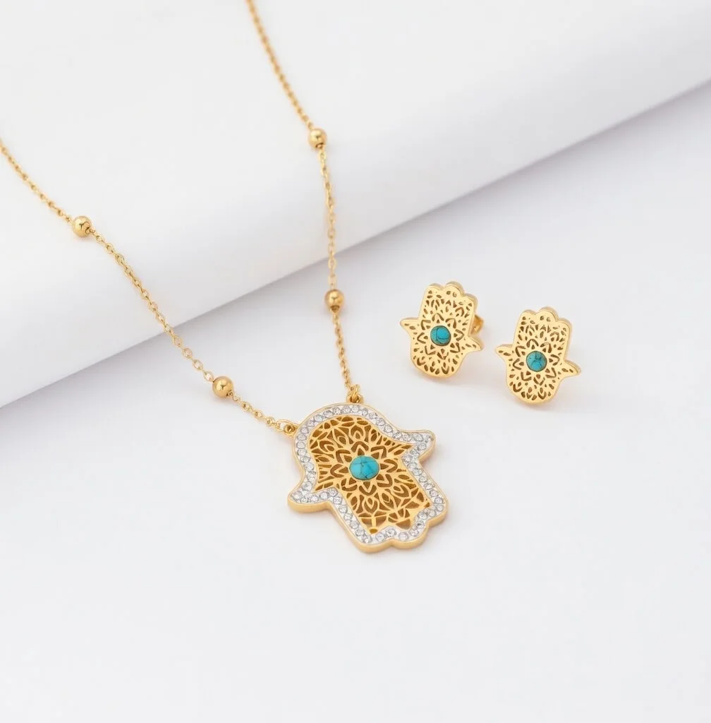 conjunto de Collar y Aretes de Cadena Retro en Acero Inoxidable – Estilo Moderno y Elegante