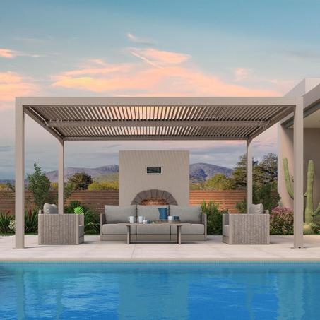 PURPLE LEAF Louvered Pergola 10' × 15', Aluminum Outdoor Hardtop Pergola with Adjustable Retractable Louvre Roof for Deck, Garden Backyard