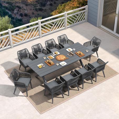 PURPLE LEAF 11 Pieces Outdoor Dining Set All-Weather PE Rattan Outdoor Patio Furniture Set with All Aluminum Frame Rectangular Table and Chairs Set for Lawn Garden Backyard Deck, Grey