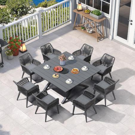 PURPLE LEAF 9 Pieces Outdoor Dining Set All-Weather PE Rattan Outdoor Patio Furniture Set with All Aluminum Frame Square Table and Chairs Set for Lawn Garden Backyard Deck, Grey