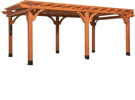 Backyard Discovery Beaumont 20' x 12' Traditional Cedar Wood Pergola Kit with Trellis Roof, All-Season Durability, High-Wind Rating, PowerPort, Shade for Outdoor Patio, Deck, Garden, and Ente