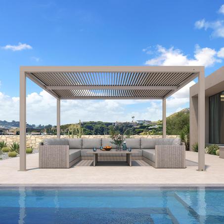 PURPLE LEAF Louvered Pergola 12' × 14', Aluminum Outdoor Hardtop Pergola with Adjustable Retractable Louvre Roof for Deck, Garden Backyard