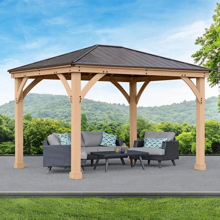 Yardistry 10 x 12 Meridian Cedar Wood Gazebo Pavilion for Patios, Decks, Garden, Backyard, Durable, Aluminum Roof