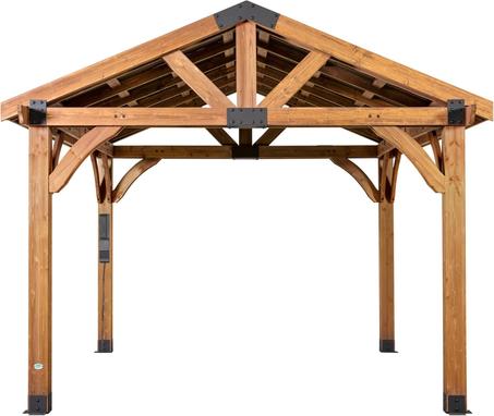 Backyard Discovery Arlington 12' x 12' Cedar Wood Outdoor Gazebo Pavilion with Hardtop Galvanized Steel Peak Roof, Snow Support, Wind Resistance, PowerPort, Shade for Garden, Patio, Deck, Ent