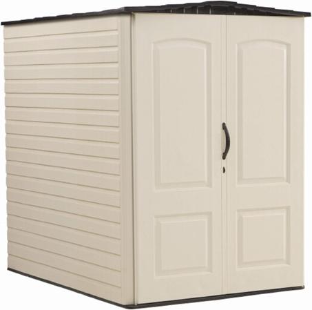 Rubbermaid Large Vertical Resin Outdoor Storage Shed With Floor (6.2 x 4.6 Ft), Weather Resistant, Beige/Brown, Organization for Home/Backyard/Garden Tools/Lawn Mower/Bike Storage/Pool Suppli