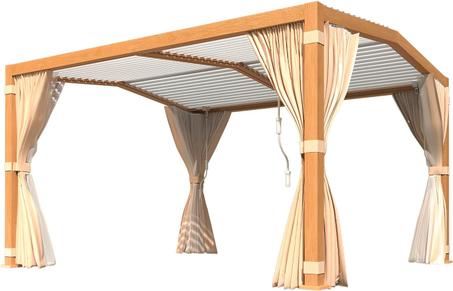 YOLENY Louvered Pergola 11x13, All Aluminum Pergola with Adjustable Rainproof Pitched Roof, Outdoor Pergola with Waterproof Curtains and Nets, Woodgrain