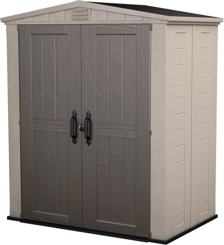 Keter Factor 6x3 Outdoor Storage Shed Kit-Perfect to Store Patio Furniture, Garden Tools Bike Accessories, Beach Chairs and Push Lawn Mower, Taupe & Brown