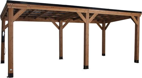 Backyard Discovery Arcadia 20' x 9.5' Cedar Wood Outdoor Gazebo Pavilion with Hardtop Galvanized Steel Slope Roof, Snow Support, Wind Resistance, PowerPort, Shade for Garden, Patio, Deck, Ent