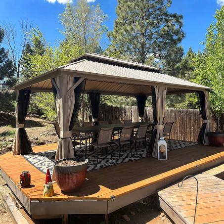 PURPLE LEAF 12' x 20' Outdoor Hardtop Gazebo, Champagne Aluminum Gazebo with Galvanized Steel Double Roof, Curtains and Netting for Patio Lawn and Garden