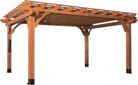 Backyard Discovery Beaumont 16' x 12' Traditional Cedar Wood Pergola Kit with Trellis Roof, All-Season Durability, High-Wind Rating, PowerPort, Shade for Outdoor Patio, Deck, Garden, and Ente