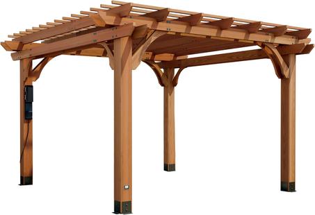 Backyard Discovery Beaumont 12' x 12' Traditional Cedar Wood Pergola Kit with Trellis Roof, All-Season Durability, High-Wind Rating, PowerPort, Shade for Outdoor Patio, Deck, Garden, and Ente