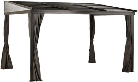 Sojag 10' x 12' Francfort Wall-Mounted Hardtop Gazebo Outdoor Weather-Resistant Aluminum Frame Sun Shelter Black,Brown