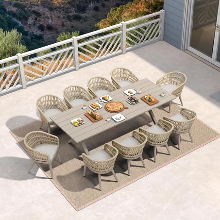PURPLE LEAF 11 Pieces Outdoor Dining Set All-Weather PE Rattan Outdoor Patio Furniture Set with All Aluminum Frame Rectangular Table and Chairs Set for Lawn Garden Backyard Deck, Champagne
